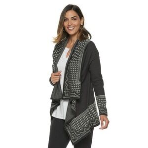Dana Buchman Houndstooth Trim Open Front Cardigan Size Small NWT